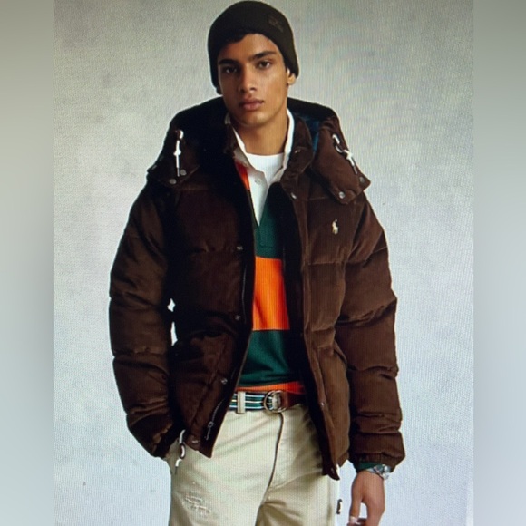 Polo Ralph Lauren Duck Down Hooded 2 in 1 Corduroy Puffer Jacket/Vest Sz M Brown - Picture 2 of 15